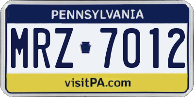 PA license plate MRZ7012