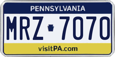 PA license plate MRZ7070