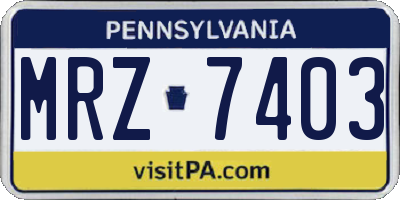 PA license plate MRZ7403