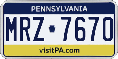 PA license plate MRZ7670