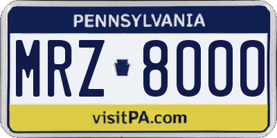 PA license plate MRZ8000
