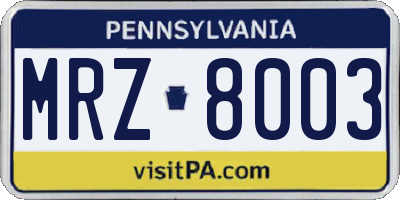 PA license plate MRZ8003