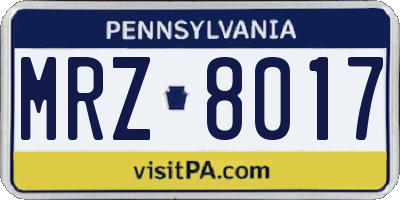 PA license plate MRZ8017