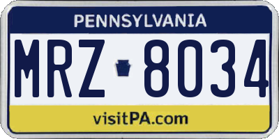 PA license plate MRZ8034