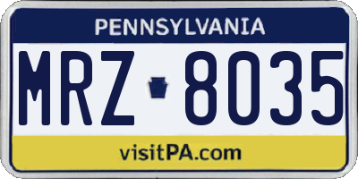 PA license plate MRZ8035