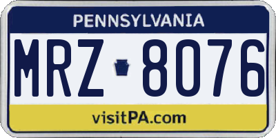 PA license plate MRZ8076