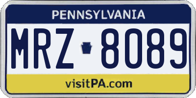 PA license plate MRZ8089
