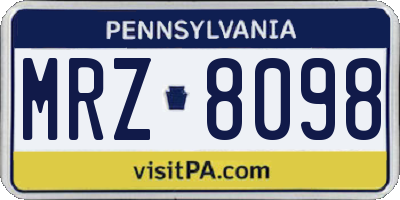 PA license plate MRZ8098