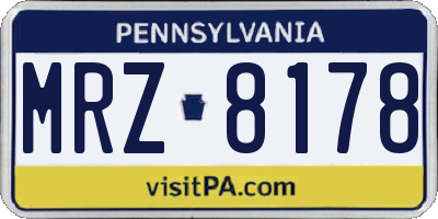 PA license plate MRZ8178