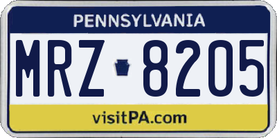 PA license plate MRZ8205