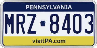 PA license plate MRZ8403