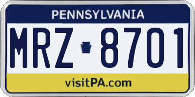 PA license plate MRZ8701