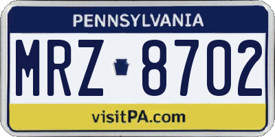 PA license plate MRZ8702