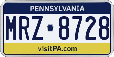 PA license plate MRZ8728