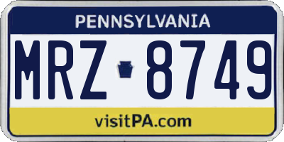 PA license plate MRZ8749