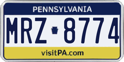 PA license plate MRZ8774