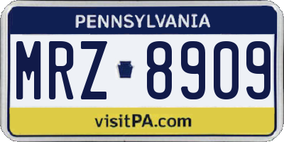 PA license plate MRZ8909