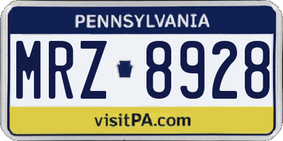 PA license plate MRZ8928
