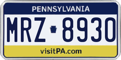 PA license plate MRZ8930