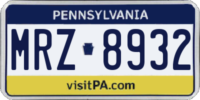 PA license plate MRZ8932