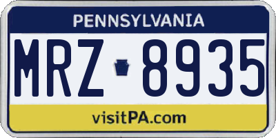 PA license plate MRZ8935