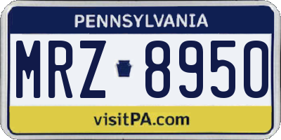 PA license plate MRZ8950