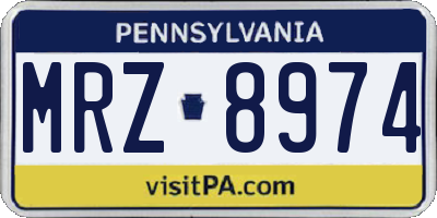 PA license plate MRZ8974