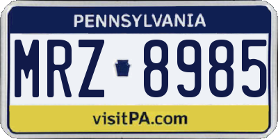 PA license plate MRZ8985