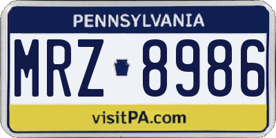 PA license plate MRZ8986