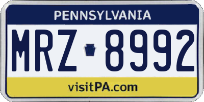 PA license plate MRZ8992