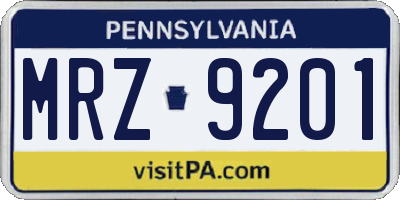 PA license plate MRZ9201
