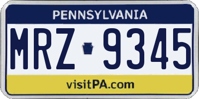 PA license plate MRZ9345