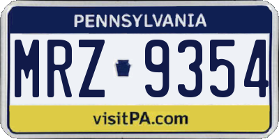 PA license plate MRZ9354