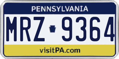 PA license plate MRZ9364