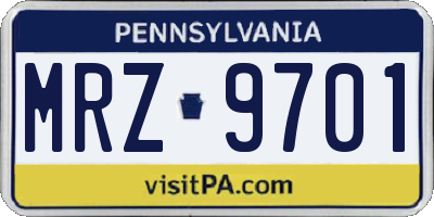 PA license plate MRZ9701