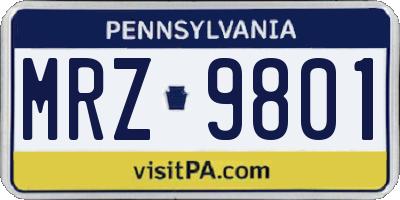 PA license plate MRZ9801