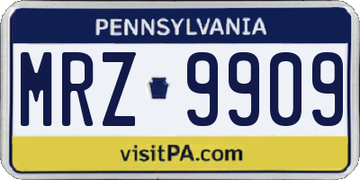 PA license plate MRZ9909
