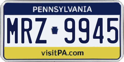 PA license plate MRZ9945
