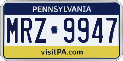 PA license plate MRZ9947