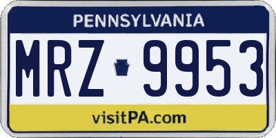 PA license plate MRZ9953