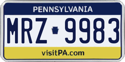 PA license plate MRZ9983