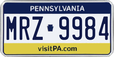 PA license plate MRZ9984