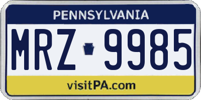PA license plate MRZ9985