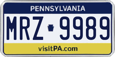 PA license plate MRZ9989