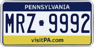 PA license plate MRZ9992