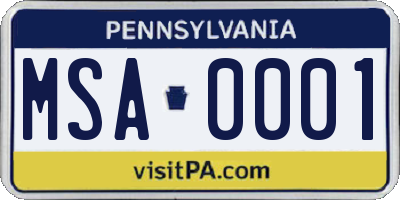 PA license plate MSA0001