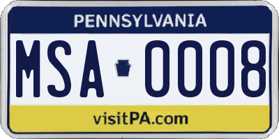 PA license plate MSA0008