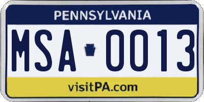 PA license plate MSA0013