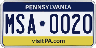 PA license plate MSA0020