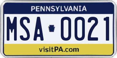 PA license plate MSA0021